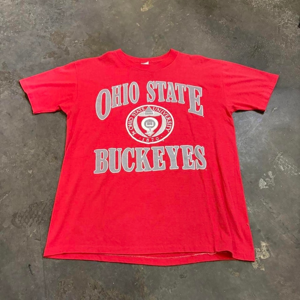 Vintage 80s Ohio State Buckeyes T Shirt Red Single Stitch NCAA Mens XL XLARGE